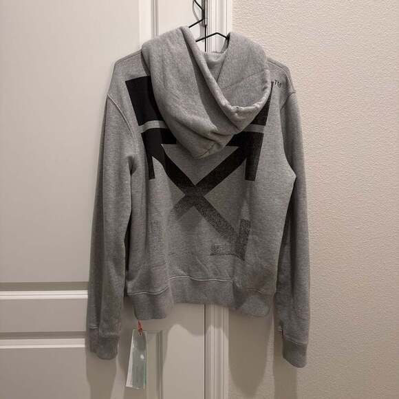 Off-White Grey Cropped Hoodie with Black Hand Logo and Tags - Size M - Picture 5 of 5